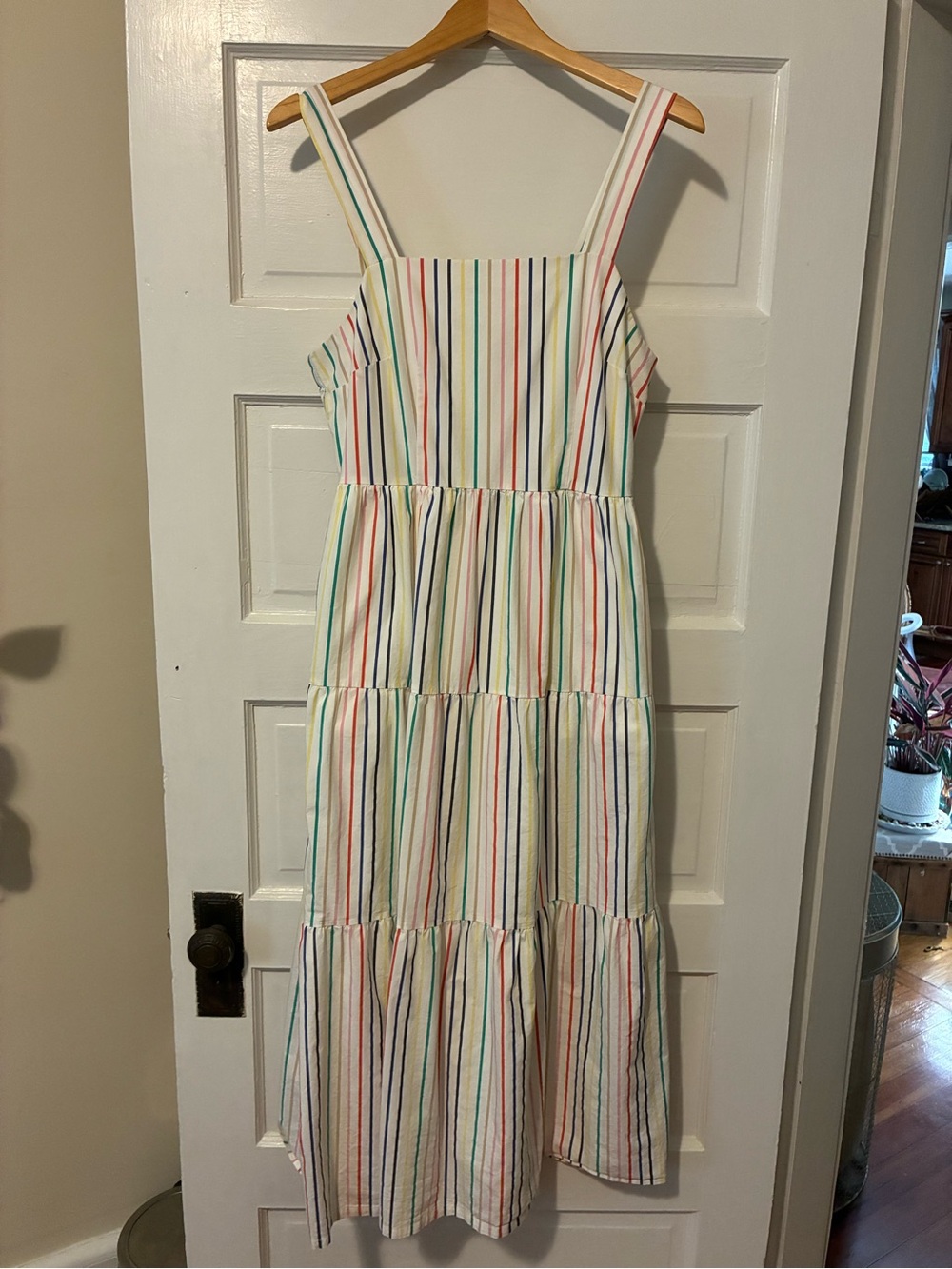 J. Crew White Maxi Dress with Multicolor Vertical Stripes